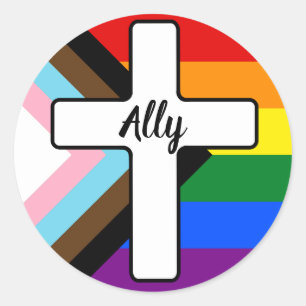 Adesivo Redondo Sinalizador Ally do Orgulho do Rainbow Cross Progr
