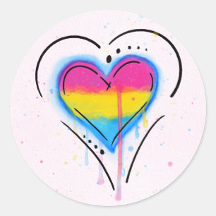 Adesivo Redondo Sinalizador Cardíaco do Orgulho Pansexual LGBTQ
