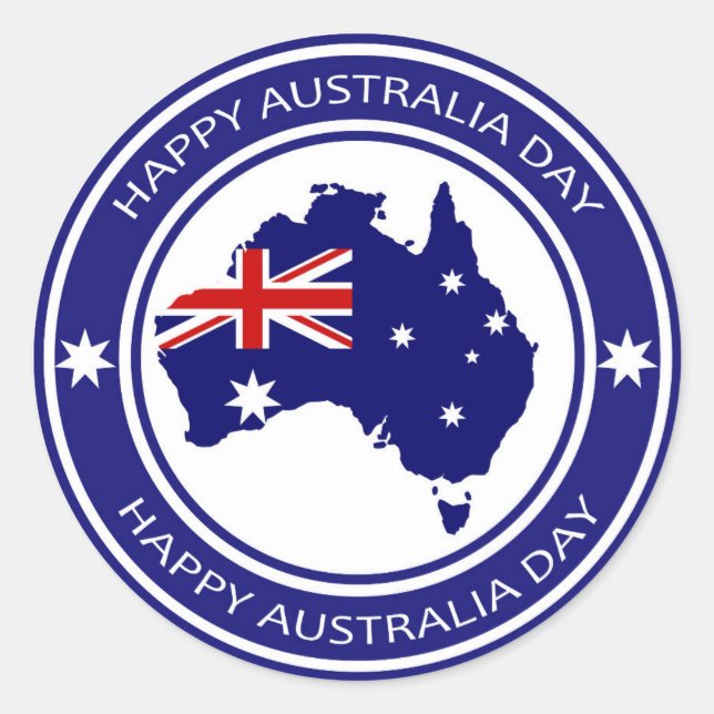 Adesivo Redondo Sinalizador de Mapa Australiano Feliz Dia da Austr (Frente)
