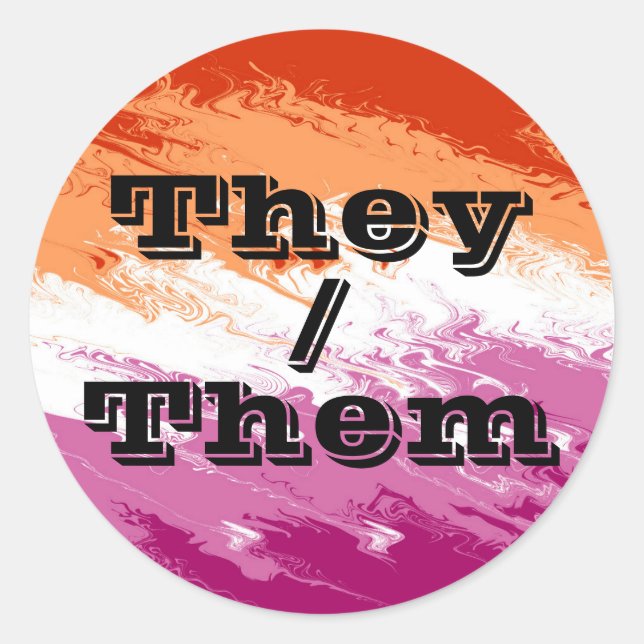 Adesivo Redondo Sinalizador de Orgulho Lésbico Pronoun Personalizá (Frente)