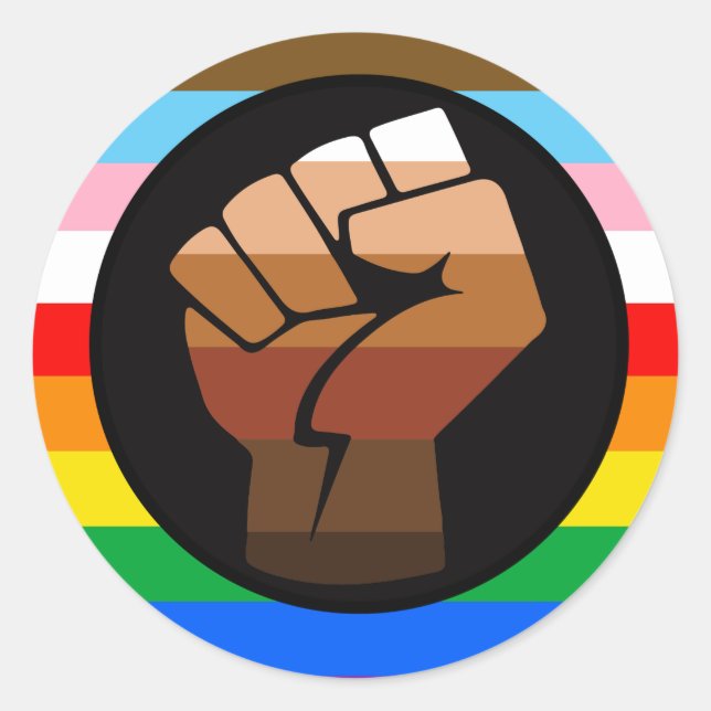 Adesivo Redondo Sinalizador de Orgulho POC de Progresso LGBTQ+ (Frente)