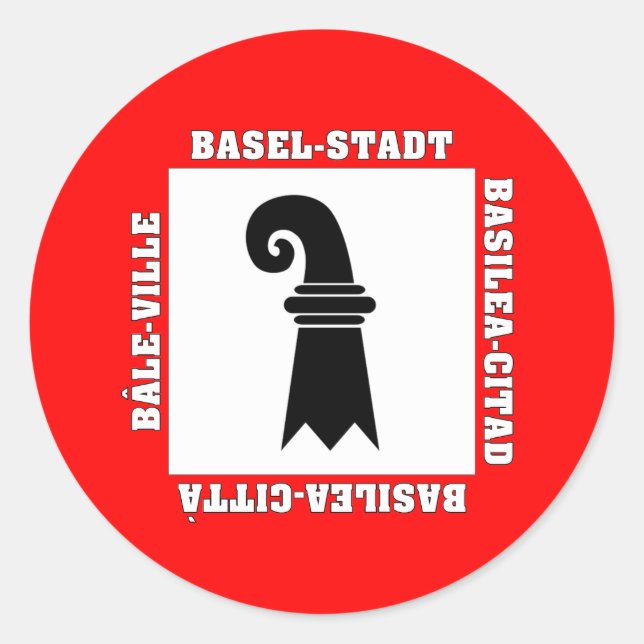 Adesivo Redondo Sinalizador de Suiça de Basel Stadt (Frente)