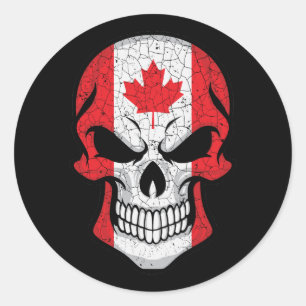 Adesivo Redondo Sinalizador do crânio do Canadá sorridente