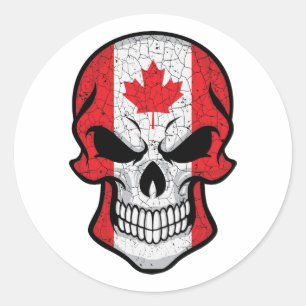 Adesivo Redondo Sinalizador do crânio do Canadá sorridente