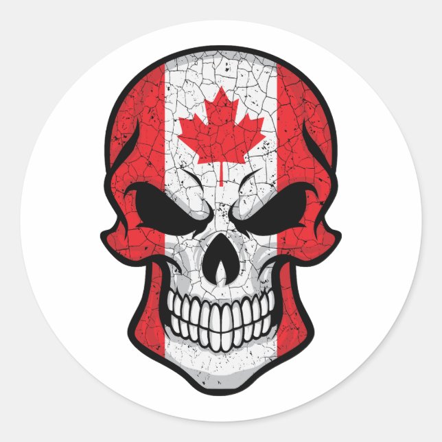 Adesivo Redondo Sinalizador do crânio do Canadá sorridente (Frente)