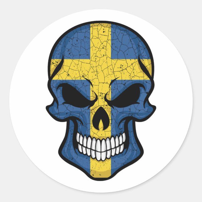 Adesivo Redondo Sinalizador do crânio do sorriso da suecia (Frente)