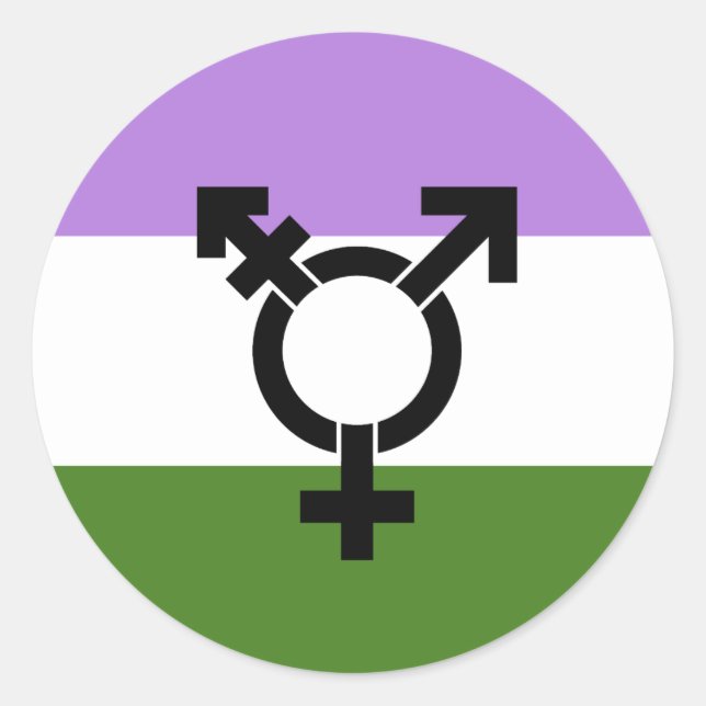 Adesivo Redondo Sinalizador do Orgulho do Genderqueer (Frente)