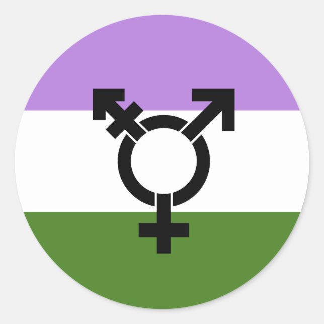 Adesivo Redondo Sinalizador do Orgulho do Genderqueer (Frente)