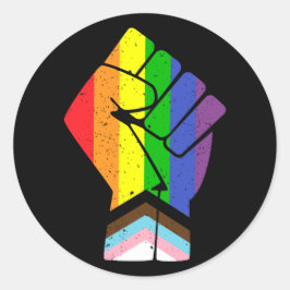 Adesivo Redondo Sinalizador do Orgulho LGBT (Progresso) com punho