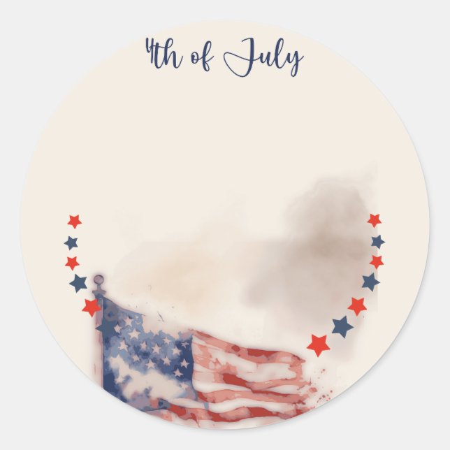 Adesivo Redondo Sinalizador e Estrelas de Watercolor EUA (Frente)