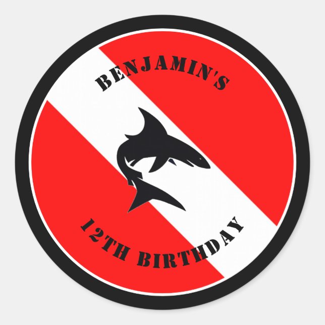 Adesivo Redondo Sinalizador e tubarão de mergulho personalizados (Frente)