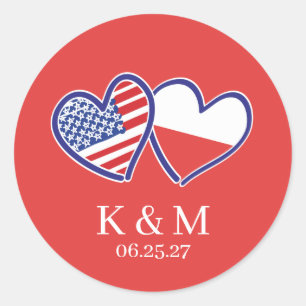 Adesivo Redondo Sinalizadores de Coração Poloneses Americanos