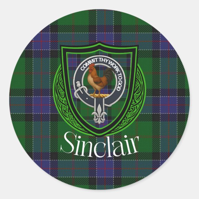 Adesivo Redondo Sinclair Scottish Clan Tartan & Crest (Frente)