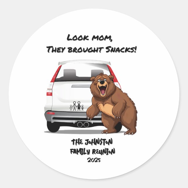 Adesivo Redondo Sindicato Personalizado Engraçado do Urso de Acamp (Frente)