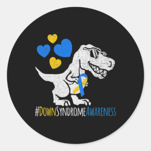 Adesivo Redondo Síndrome de Abaixo do Dinossauro Consciência Azul
