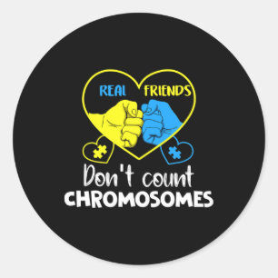 Adesivo Redondo Síndrome de Down Amigos de verdade não contam crom