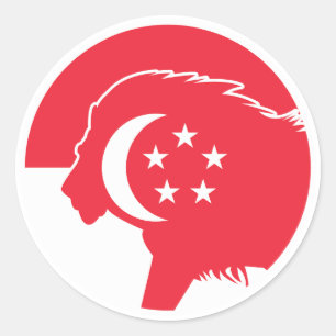 Adesivo Redondo Singapura Leão Cingapura Bandeira Animal Nacional