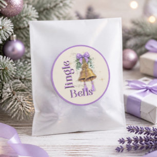 Adesivo Redondo Sinos de Jingle Bells com Laço e Borla Lavanda