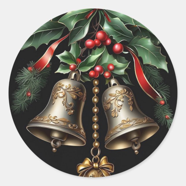 Adesivo Redondo Sinos de Jingle Vintage (Frente)