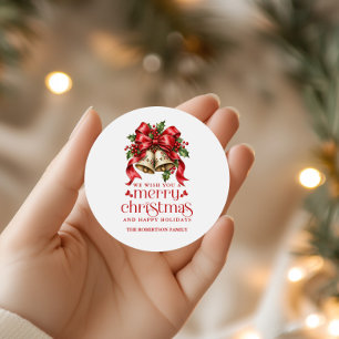Adesivo Redondo Sinos de Natal e Decoração de Azevinho