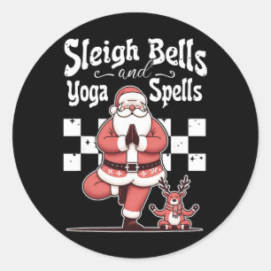 Adesivo Redondo Sinos de Trenó e Feitiços de Yoga Natal Papai Noel