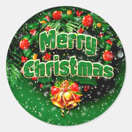 Adesivo Redondo Sinos Dourados de Natal Feliz Verde