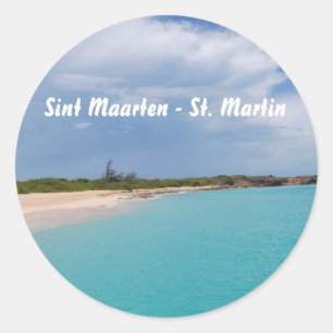 Adesivo Redondo Sint Maarten - cena da praia de St Martin