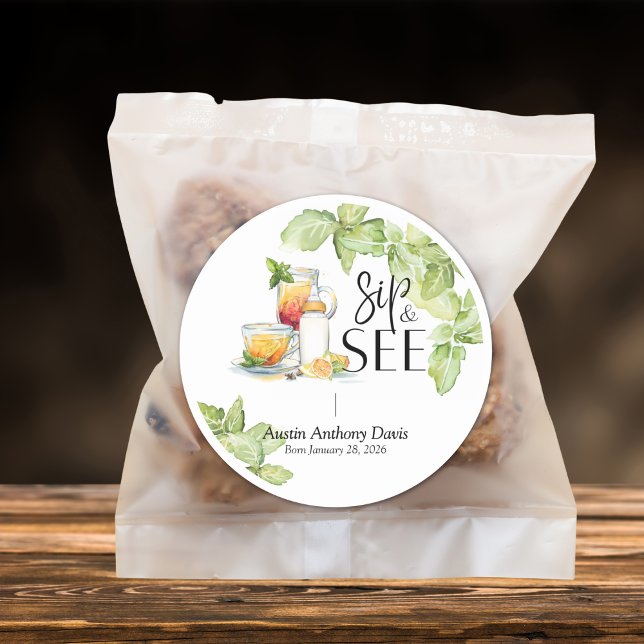 Adesivo Redondo Sip and See Meet The Baby (Criador carregado)