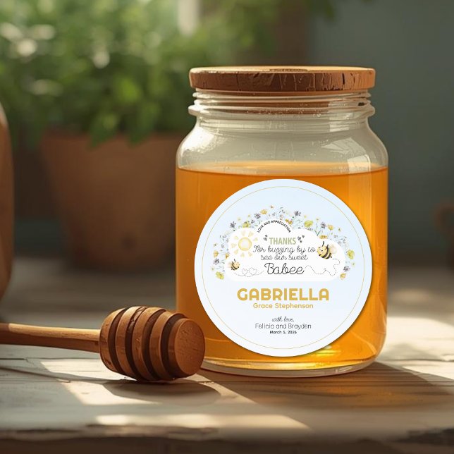 Adesivo Redondo Sip and See Our Babee  (Sip and See Bee Theme Sticker)