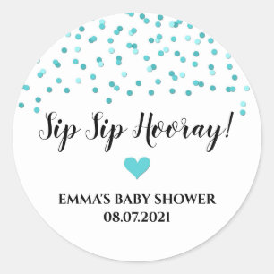 Adesivo Redondo Sip Sip De Coração De Confetti Azul Teal
