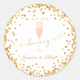 Adesivo Redondo Sip Sip Hooray Bachelorette Noivado Brunch