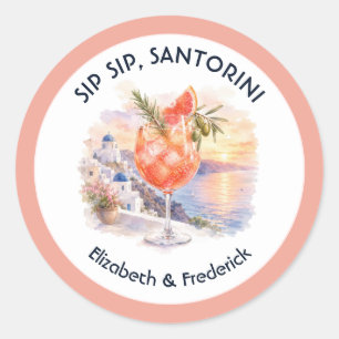 Adesivo Redondo Sip Sip Santorini Destino Grécia Casamento