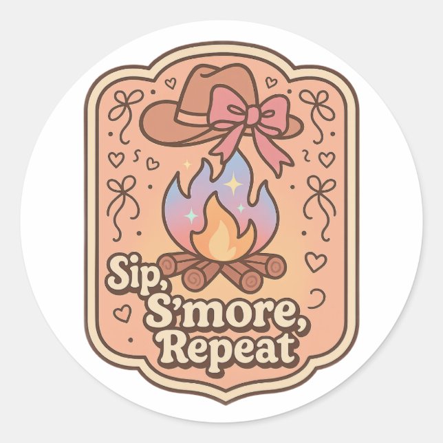Adesivo Redondo Sip, S'more, Repeat - Retro Camp Badge (Frente)