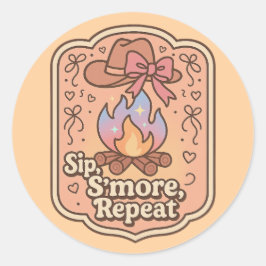 Adesivo Redondo Sip, S'more, Repeat - Retro Camp Badge