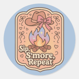 Adesivo Redondo Sip, S'more, Repeat - Retro Camp Badge