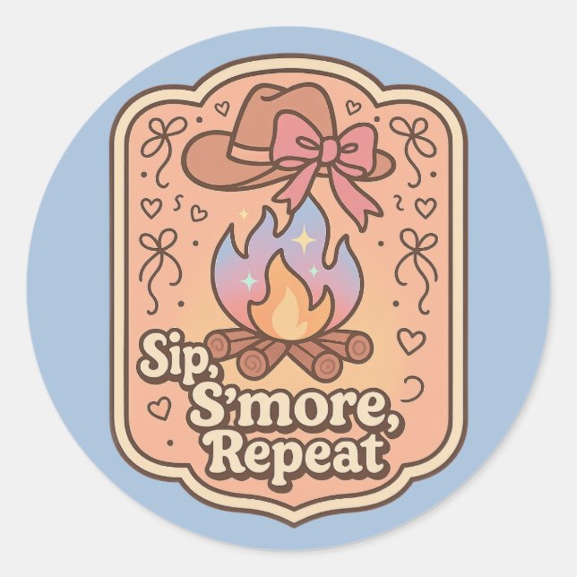 Adesivo Redondo Sip, S'more, Repeat - Retro Camp Badge (Frente)