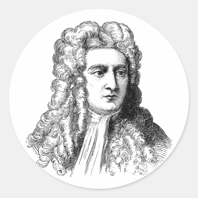 Adesivo Redondo Sir Isaac Newton Famoso Física de Matemática Cient (Frente)