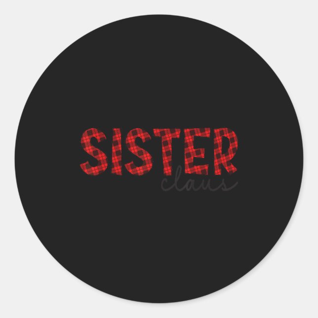 Adesivo Redondo Sister Claus Xmas Christmas Red Plaid Pajama Famil (Frente)