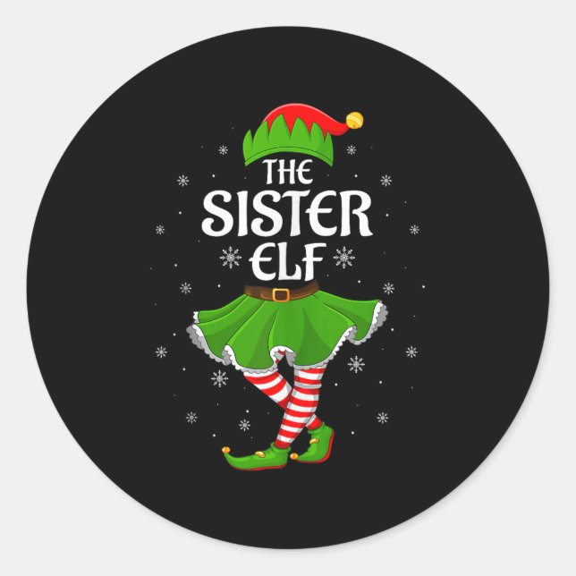 Adesivo Redondo Sister Elf Christmas Family Girls Women Elf Squad  (Frente)