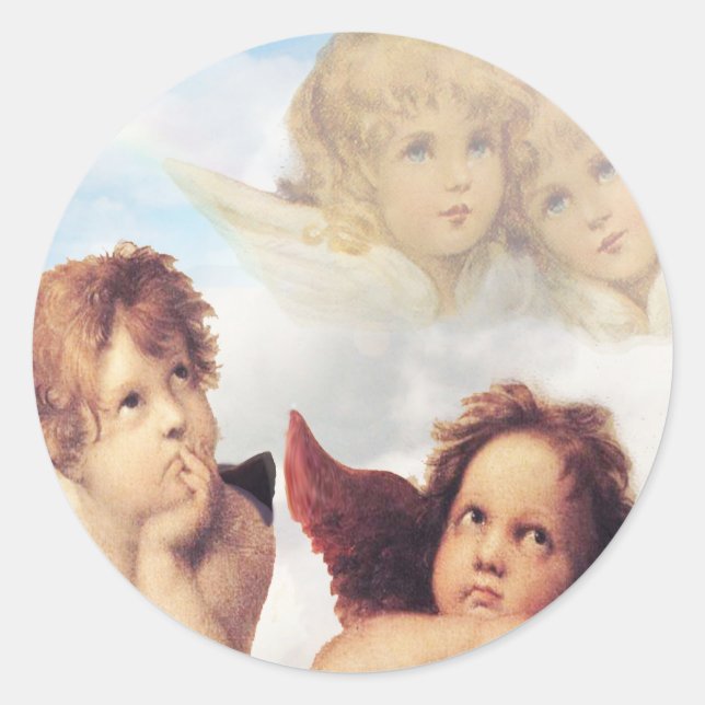 Adesivo Redondo Sistine Madonna 2 anjos por Raphael (Frente)