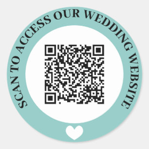 Adesivo Redondo Site de Casamento Acesso Turquesa Código QR Coraçã