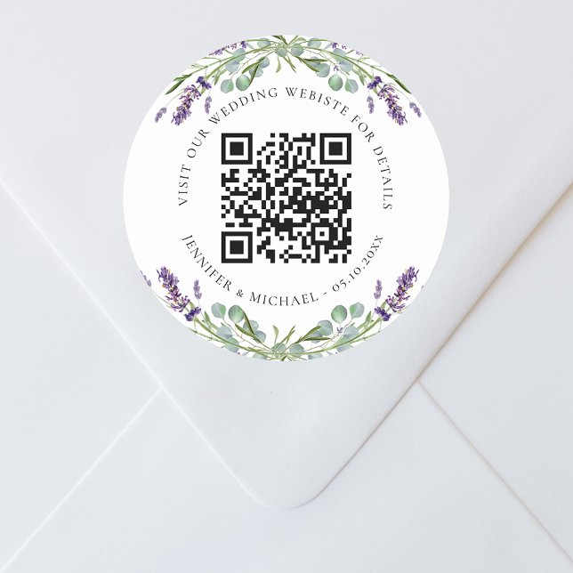 Adesivo Redondo Site de casamento Detalhes do código QR lavanda rs (Criador carregado)