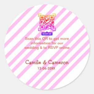 Adesivo Redondo SITE DE CASAMENTO QR rosa nome data moderno riscad