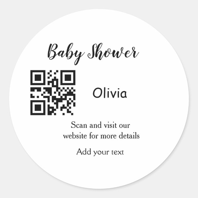 Adesivo Redondo site de chá de bebê simples código de barras QR ad (Frente)