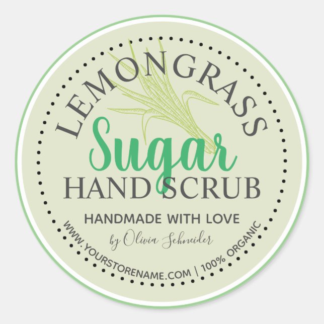 Adesivo Redondo Site Personalizado Da Limongramínea Sugar Scrub (Frente)