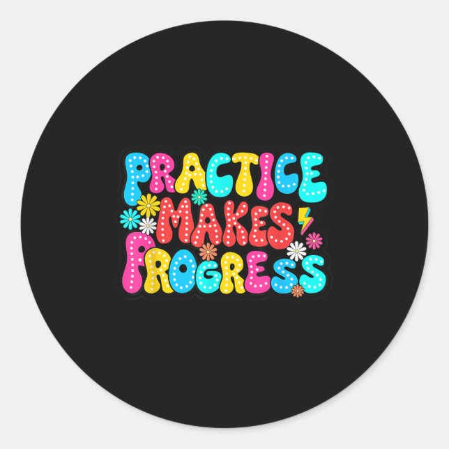 Adesivo Redondo Sitive Motivation Practice Makes Progress Over Per (Frente)