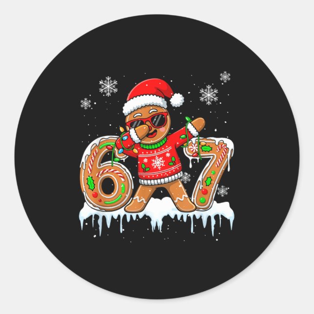 Adesivo Redondo Six Seven 67 Christmas Funny Santa Gingerbread Dab (Frente)