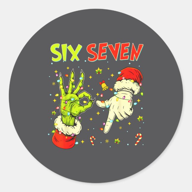 Adesivo Redondo Six Seven 67 Funny Hand-sign Christmas Meme  (Frente)