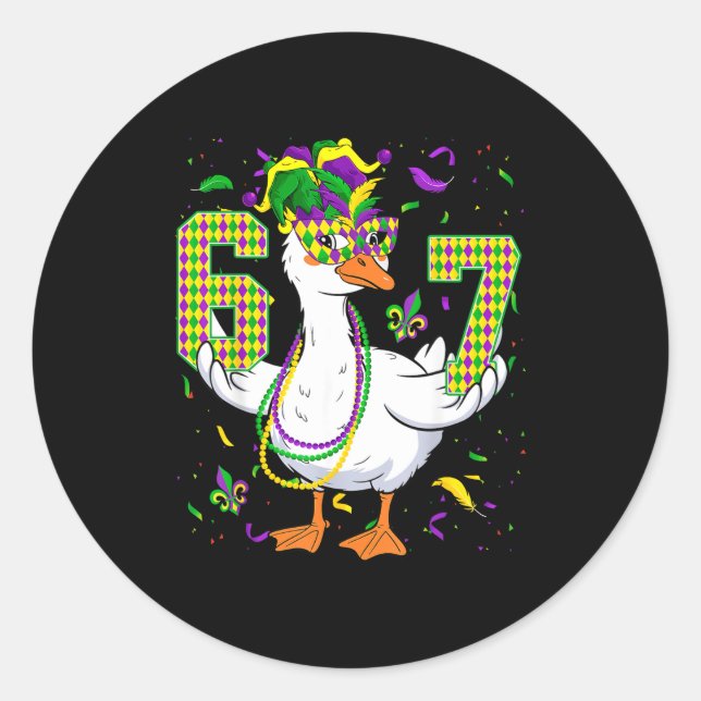 Adesivo Redondo Six Seven 67 Meme Goose With Jester Hat &amp; Bead (Frente)