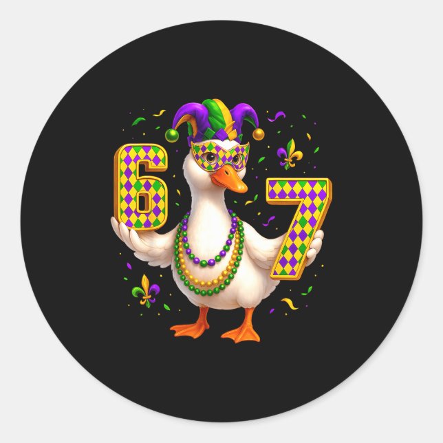 Adesivo Redondo Six Seven 67 Meme Goose With Jester Hat &amp; Bead (Frente)